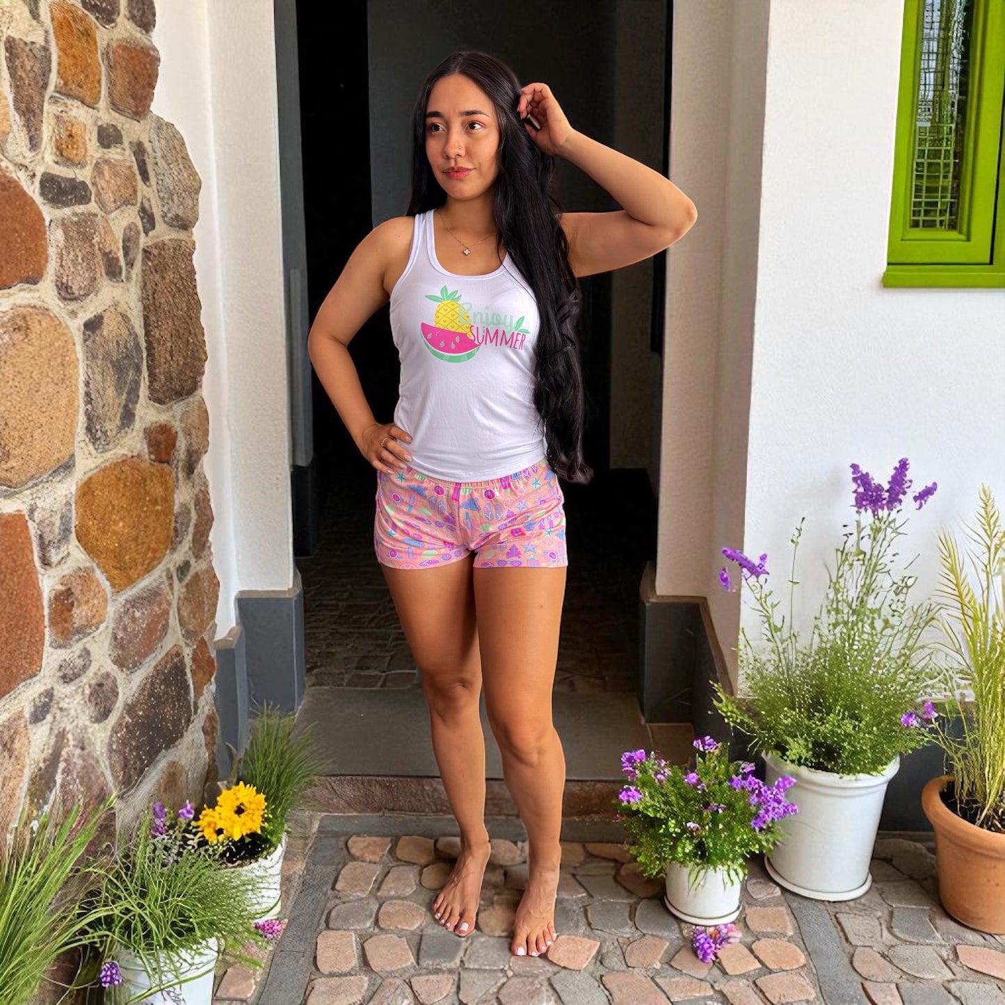 Pijama Set X3 Unidades | Talla M | Rosado - Lila - Salmón