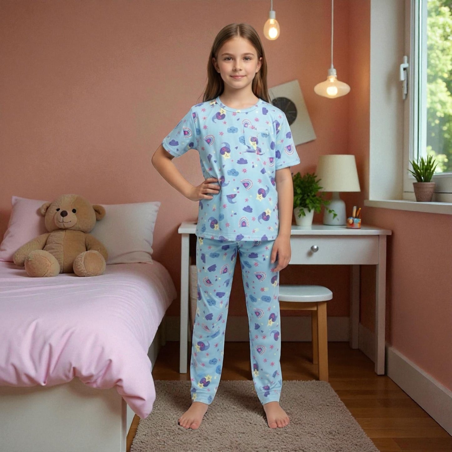 Pijama de Pantalon Niña Paquete X3 Unidades | Azul - Rosado - Lila