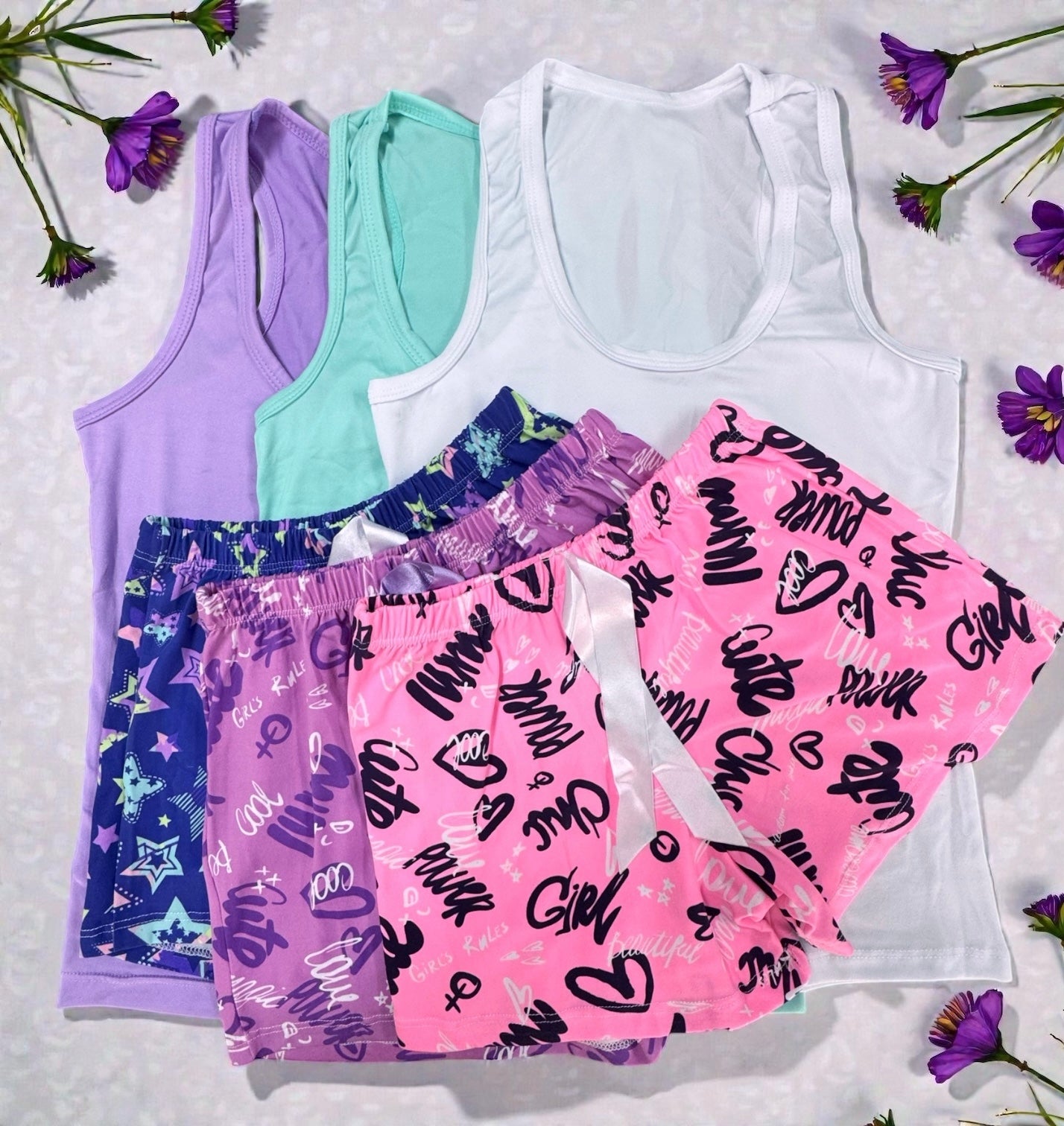 Pijama Set X3 Unidades | Ref. 256-18| Agua Marina - Blanco - Lila