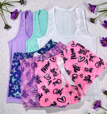 Pijama Set X3 Unidades | Ref. 256-18| Agua Marina - Blanco - Lila